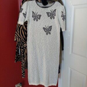 Beautiful 80s 90s midi dress with butterfly and faux Pearl accents